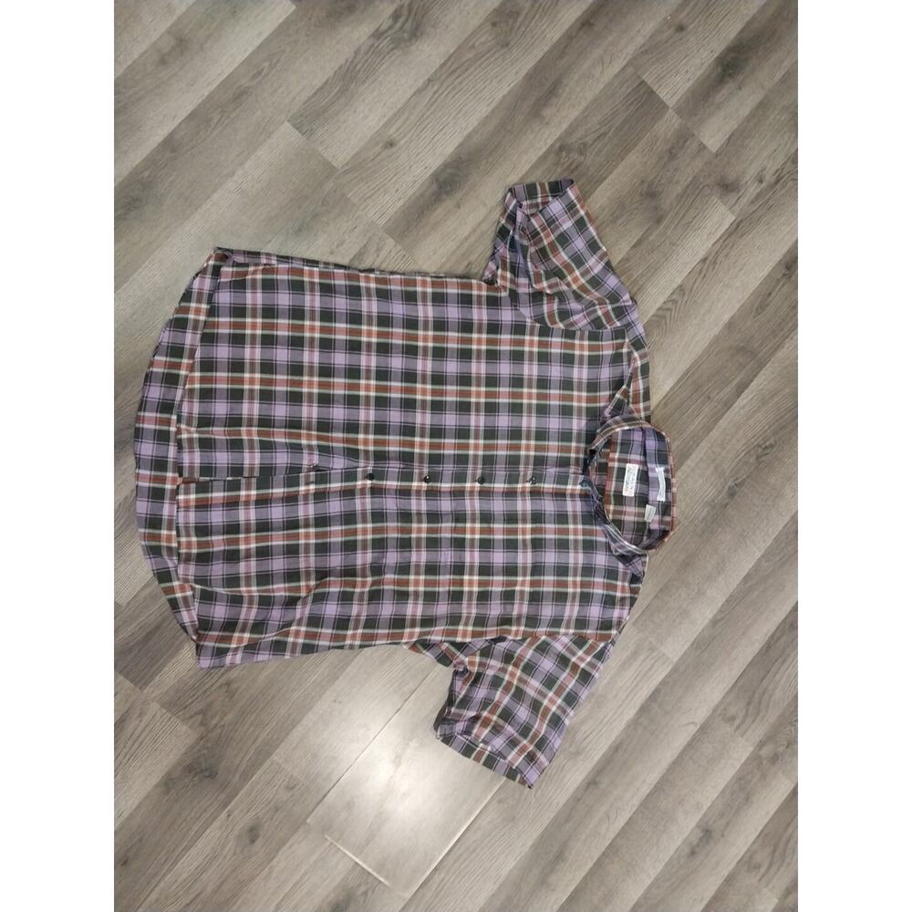 Main Stream Mens XL purple Plaid Short Sleeve Button Up Shirt